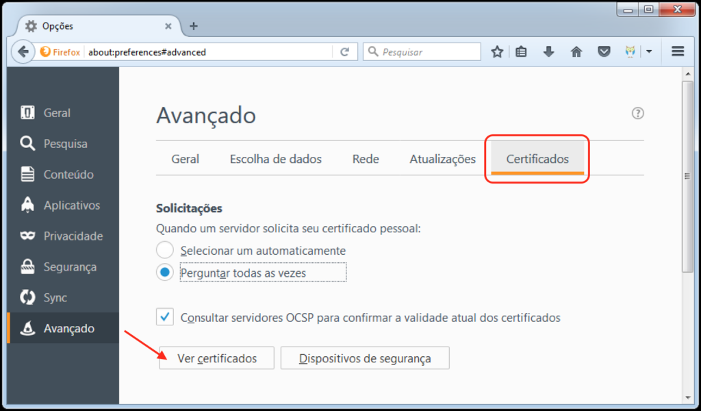 Visualização de Certificados no Firefox