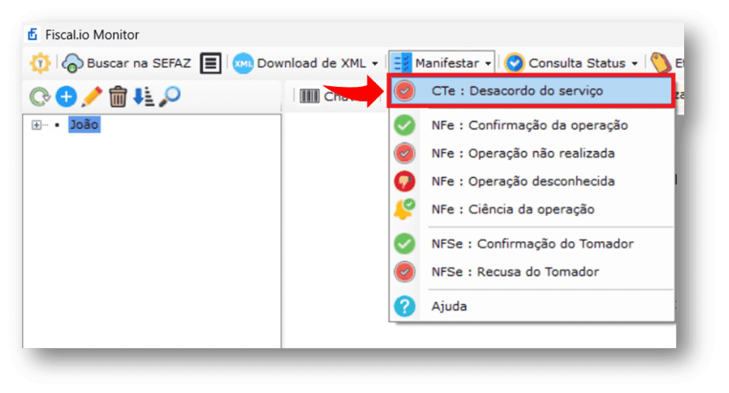 prestação de serviço em desacordo no software Fiscal.io Monitor