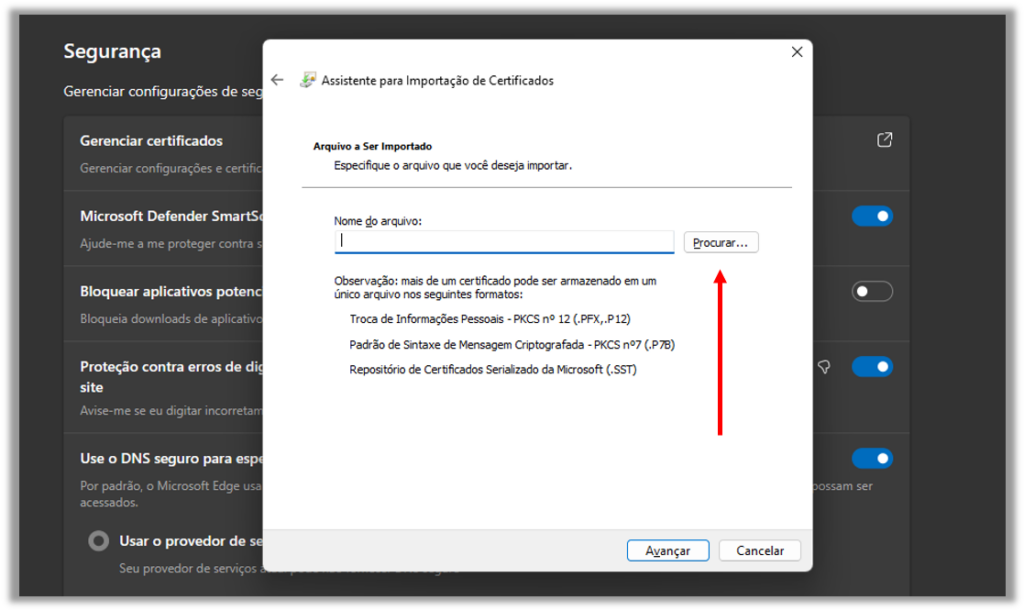 Instalar Certificado no microsoft edge - passo 4