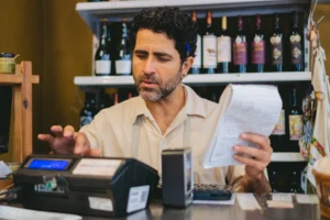 Homem trabalhando em comercio representando a consulta nfce são paulo