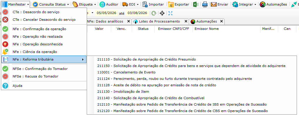 Tela 1 do Monitor da Fiscal.io ensinando como manifestar o evento 211124
