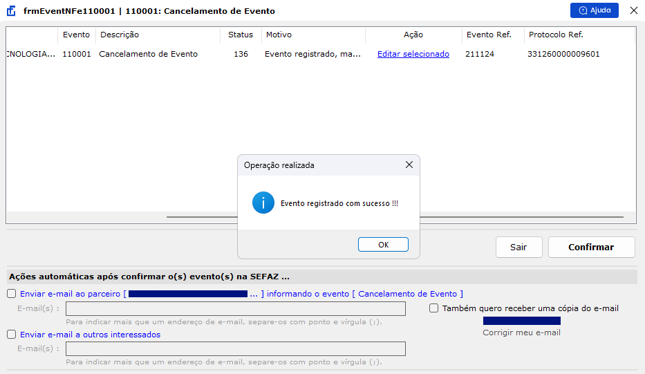 Último passo de como registrar o evento 110001 no monitor