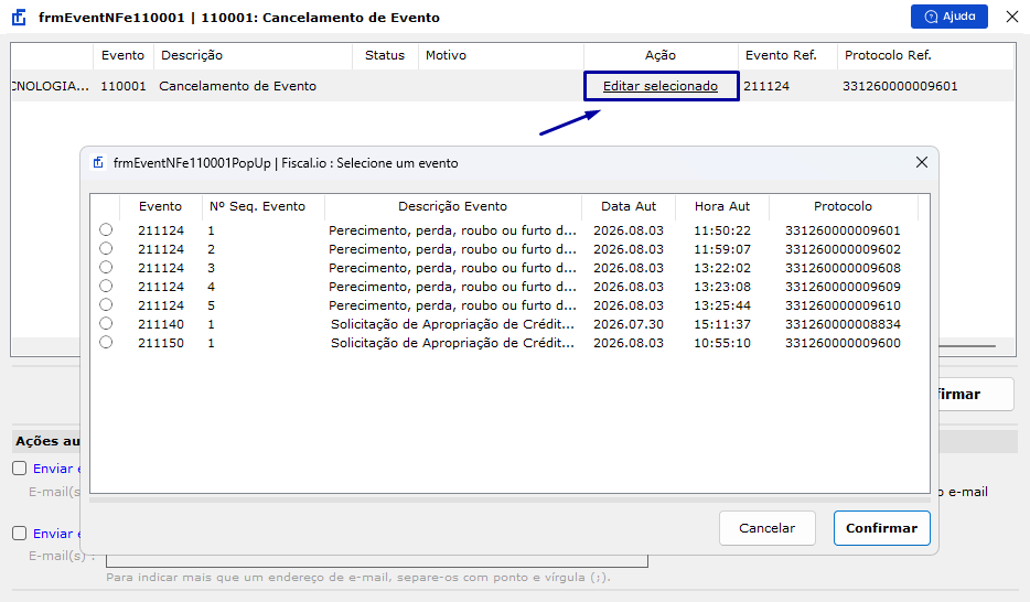Quarto passo de como registrar o evento 110001 no monitor