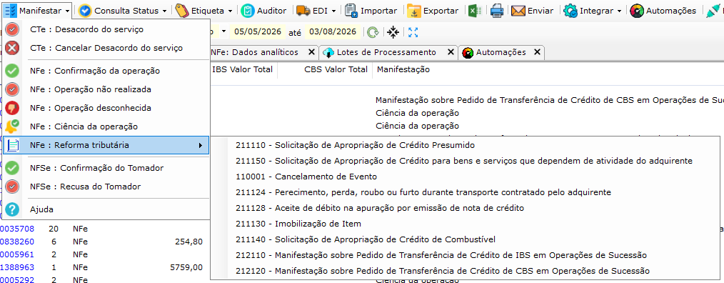 Primeiro passo no monitor de como registrar o evento de cancelamento