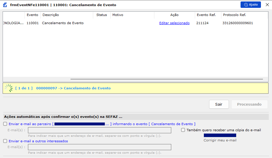 Quinto passo de como registrar o evento de cancelamento no monitor